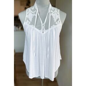 FREE PEOPLE White Western Crosshatch Mesh Tie Front Blouse Size XS
